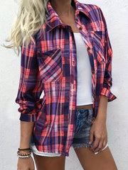  Plaid Print Long Sleeve Button Up Shirt