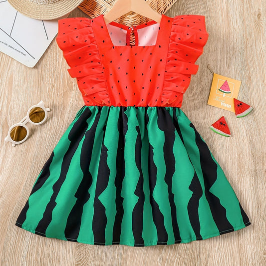 Toddler Girls Watermelon Graphic Princess Dress for Party