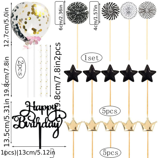 Happy Birthday Glitter Cake Decoration Kit Golden Star Theme Set