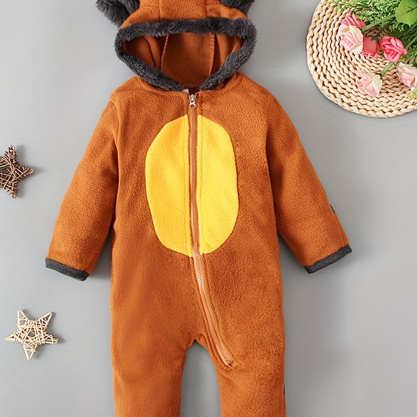 Baby Boys Long Sleeve Bear Hooded Jumpsuit