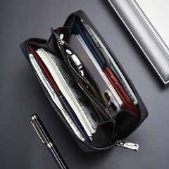 Men's Large Capacity Leather Wallet Clutch Bag Phone Bag