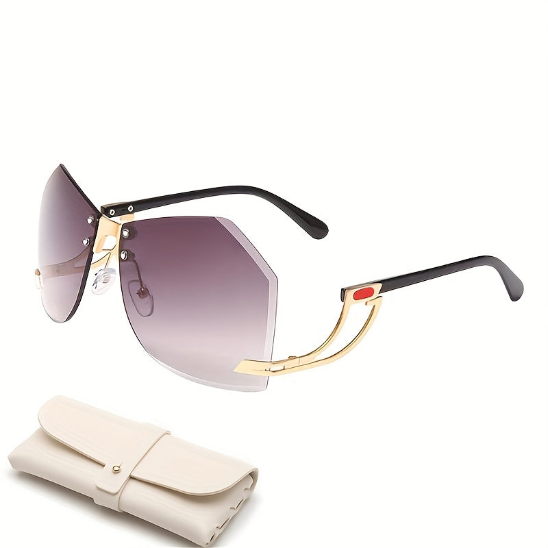 Y2K Geometric Rimless Sunglasses Rivet Ombre UV400 Sun Shades