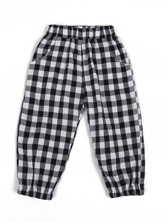 Boys Plaid Long Pants Elastic Waist Casual Kids Clothes