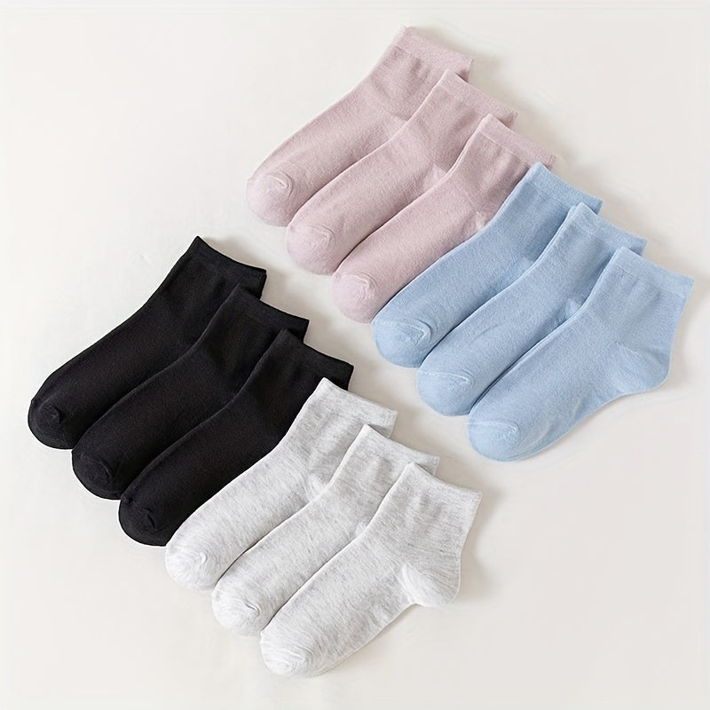12 Pairs Solid Socks Comfy & Breathable Women's Stockings & Hosiery
