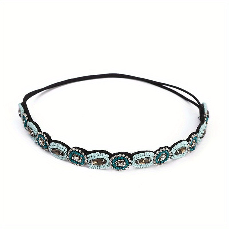 Crystal Rhinestone Headband Beaded Headband Elastic Hair Bands For Women