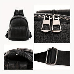 Mini Stripes Embossed Backpack Faux Leather Solid Rucksack For Travel Work