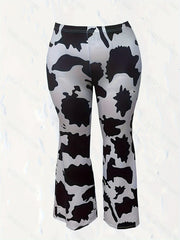 Women's Plus Cow Print Flared Leg Pants