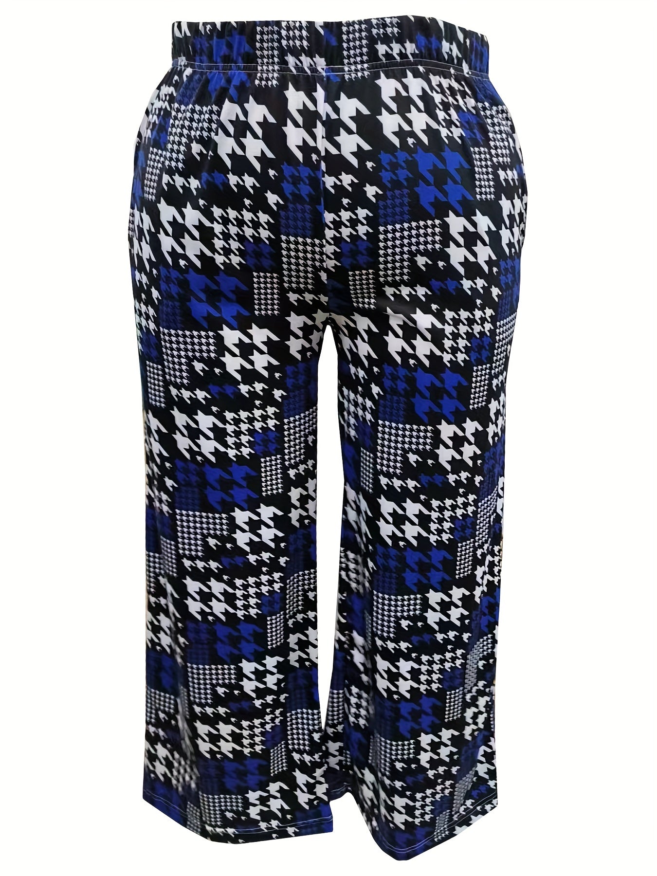 Plus Houndstooth Print High Rise Wide Leg Trousers