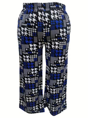 Plus Houndstooth Print High Rise Wide Leg Trousers