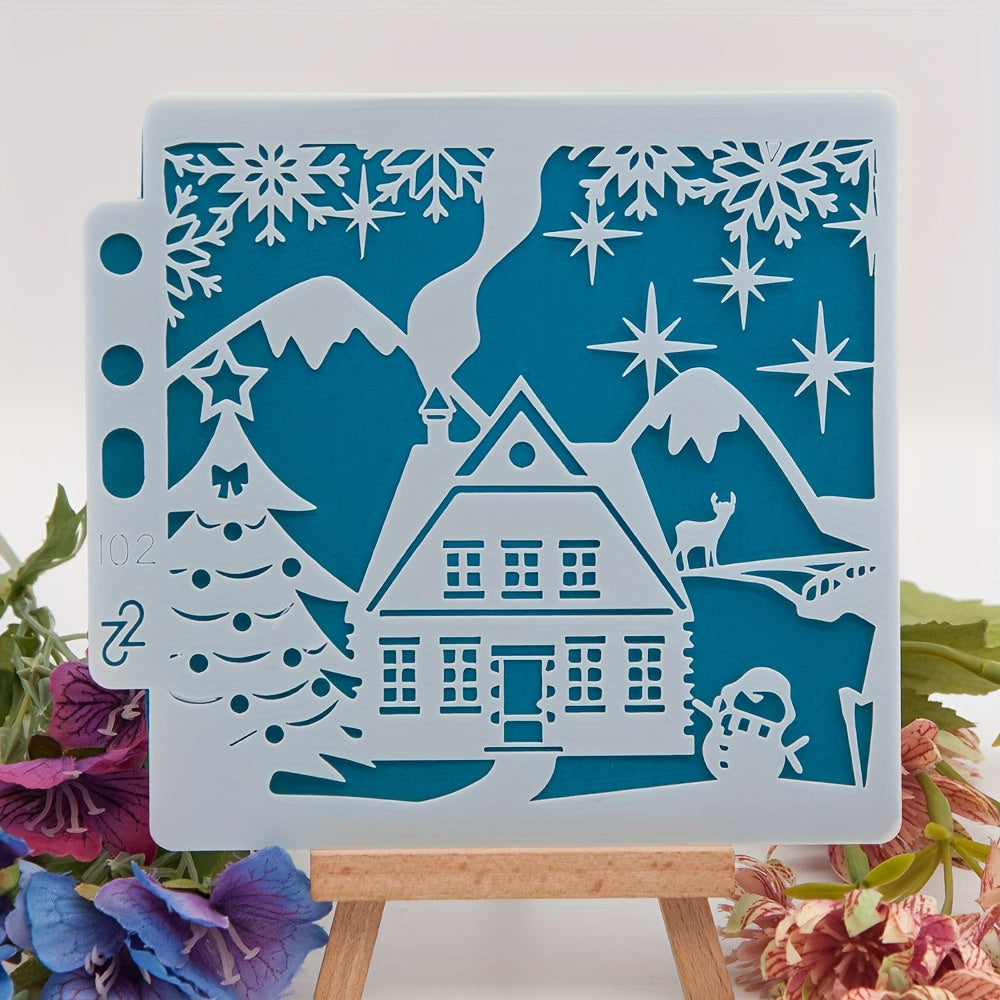 Christmas Snow House Reusable Stencil Drawing Templates DIY Layering Set
