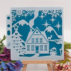 Christmas Snow House Reusable Stencil Drawing Templates DIY Layering Set