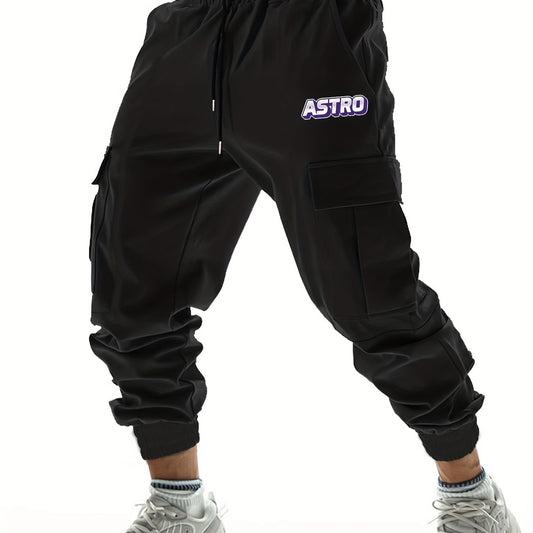 Astro Letter Print Cargo Joggers Men's Pants Drawstring