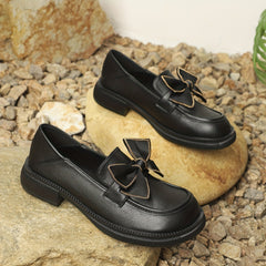 Women's Bowknot Chunky Heel Loafers Slip On Shoes