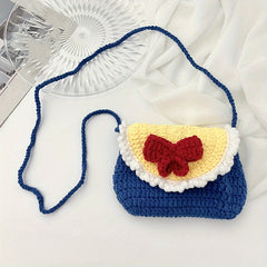 Cartoon Bow Decor Knit Shoulder Bag Coin Purse Mobile Phone Bag