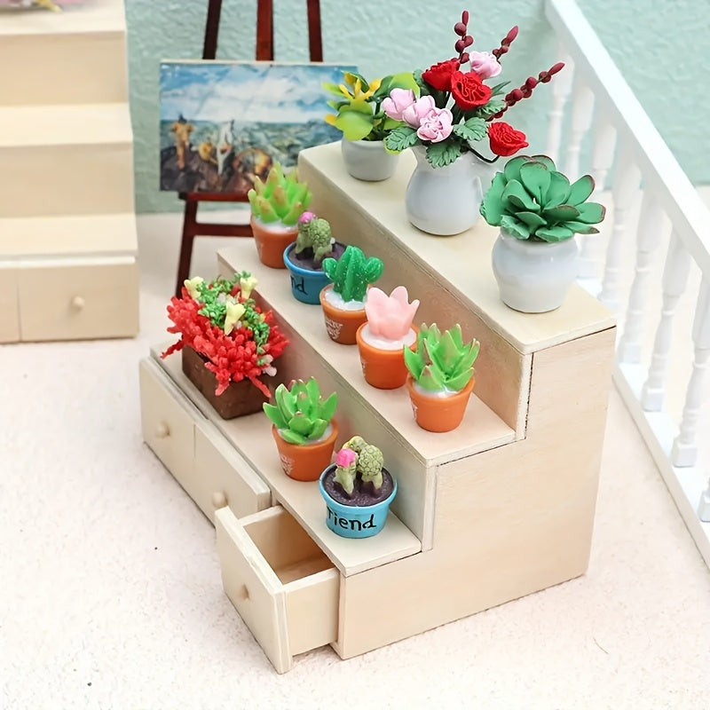 Mini Storage Shelf w/ Drawers Beige Dollhouse Furniture Compact Organizer
