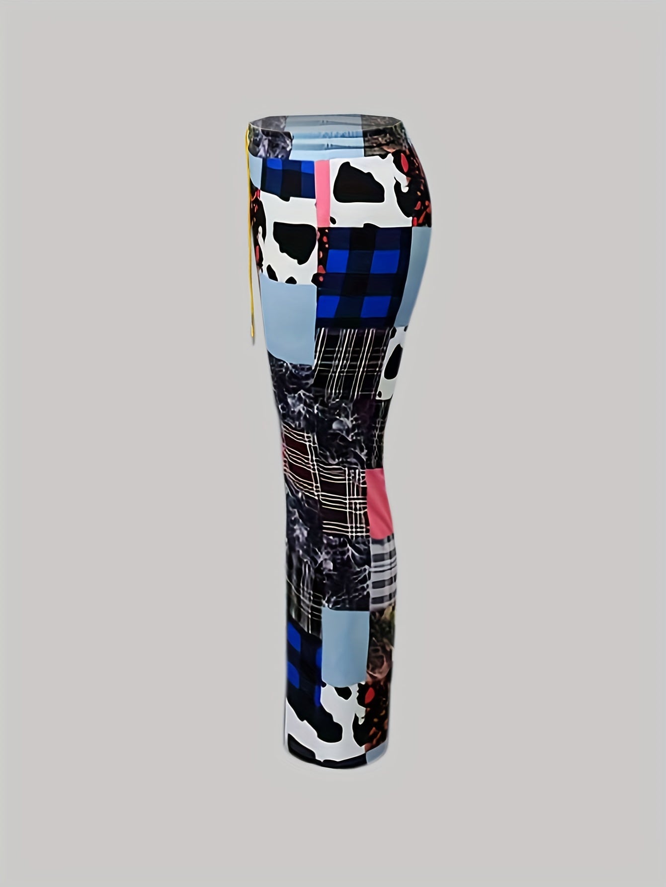 Plus Patchwork Print High Rise Flared Leg Trousers