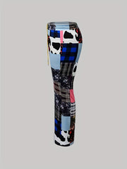 Plus Patchwork Print High Rise Flared Leg Trousers