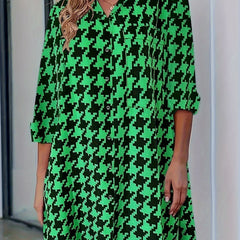  Houndstooth Print Button Up Blouse