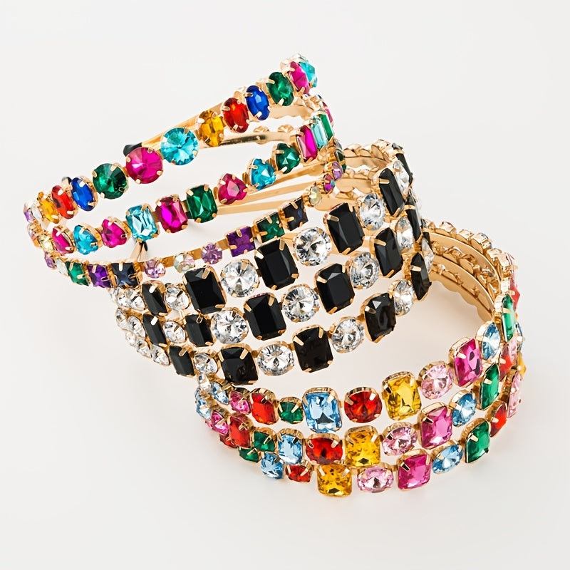 Geometric Chunky Jewels Headband Metal Rhinestone Flash