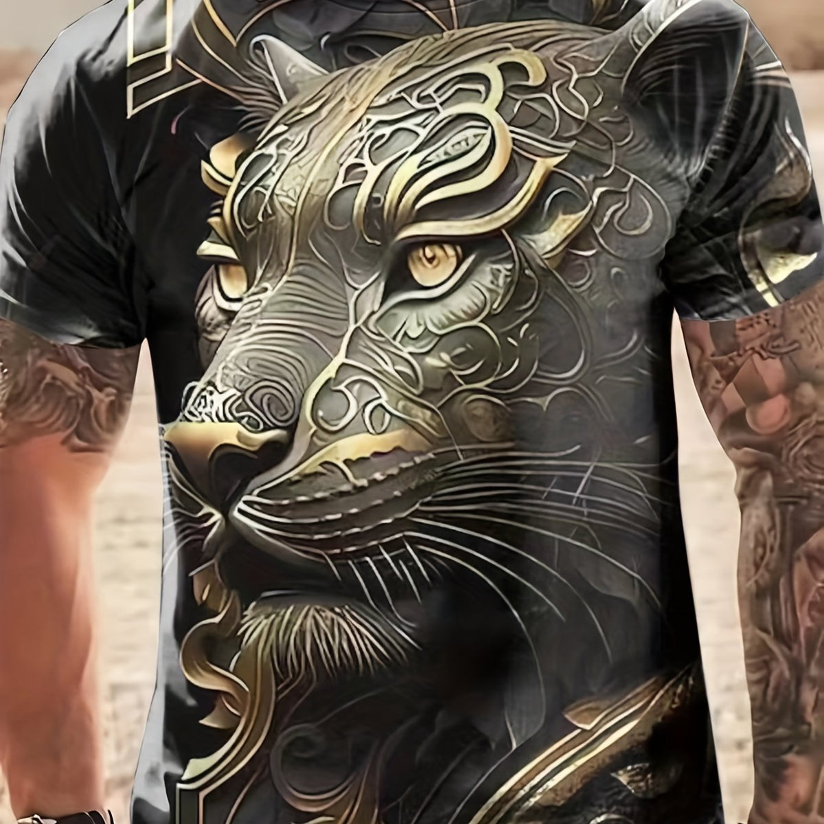 Men's Totem Lion Graphic T Shirt 3D Digital Print Active Stretch