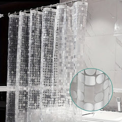 3D Waterproof Shower Curtain Square & Circular Patterns + 12 Plastic Hooks