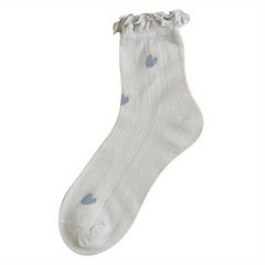 Floral Fruit Print Ruffle Socks Women's Stockings