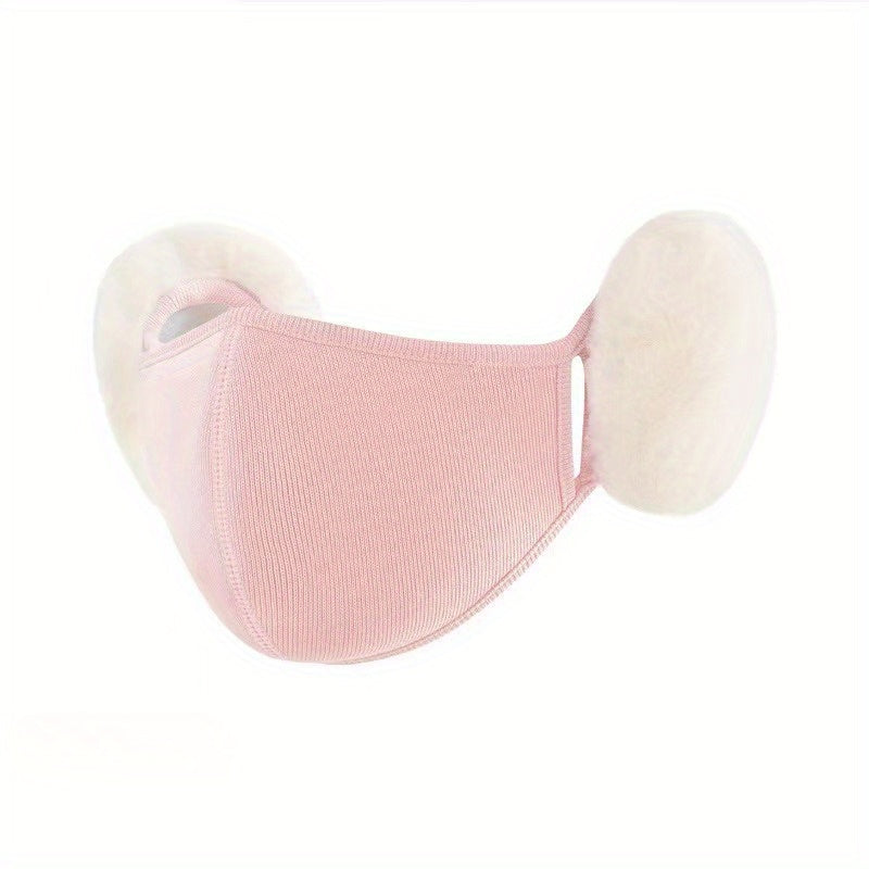 Women's Winter Ear Warmer Face Mask Pink Pom Pom Soft Warmth