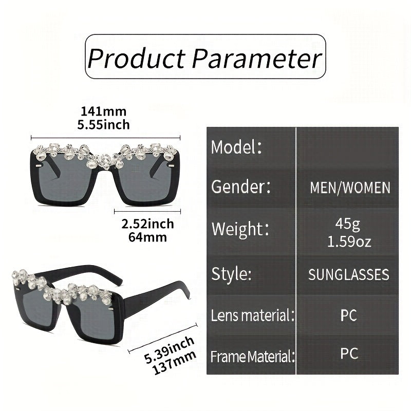 Y2K Square Sunglasses Rhinestone Costume Party Glasses UV400