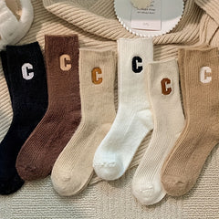 3 Pairs Letter Embroidery Mid Tube Socks