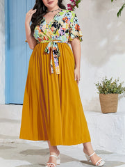  Print Butterfly Sleeve Maxi Dress With Belt
