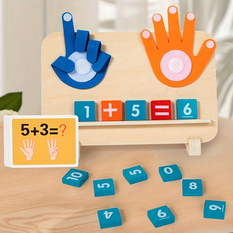 Wooden Finger Counting Toy for Math Learning with 10 Cards
