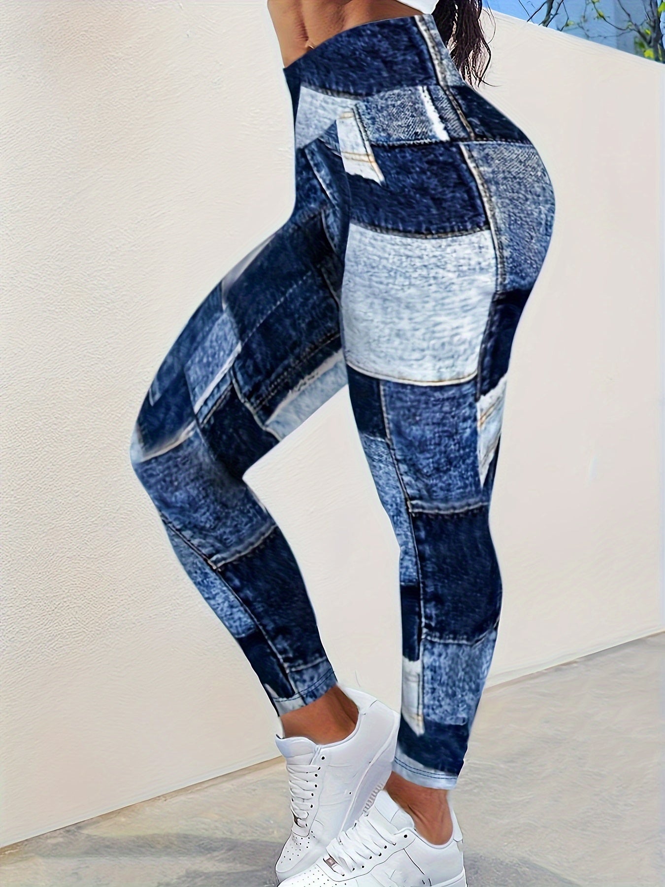  Denim Print Tummy Control High Rise Leggings