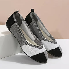 Colorblock Knit Ballet Flats Soft Sole Walking Shoes