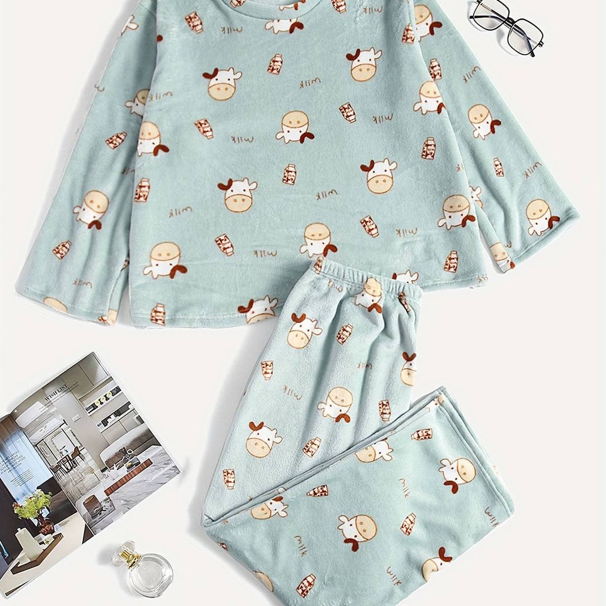  Cow & Milk Print Pajamas Set