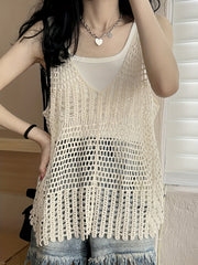 Crochet Cover Up Knitted Top V-neck Tank Top Women's Clothing