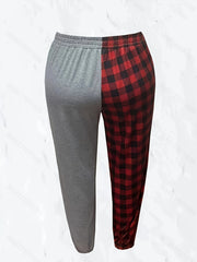  Casual Plaid & Slogan Print Jogger Trousers