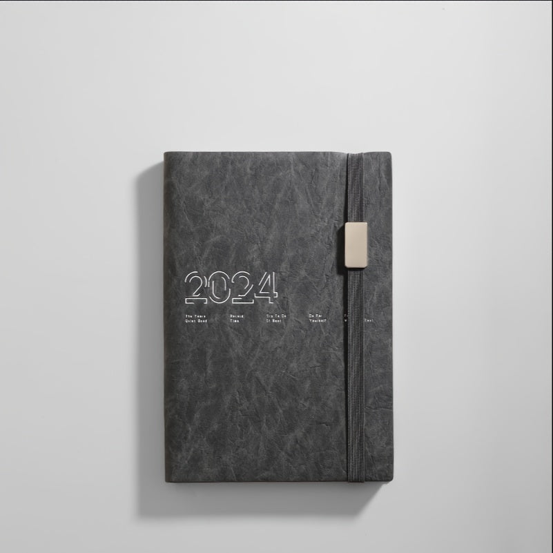 English Schedule Book Planner Faux Leather Daily Record Book