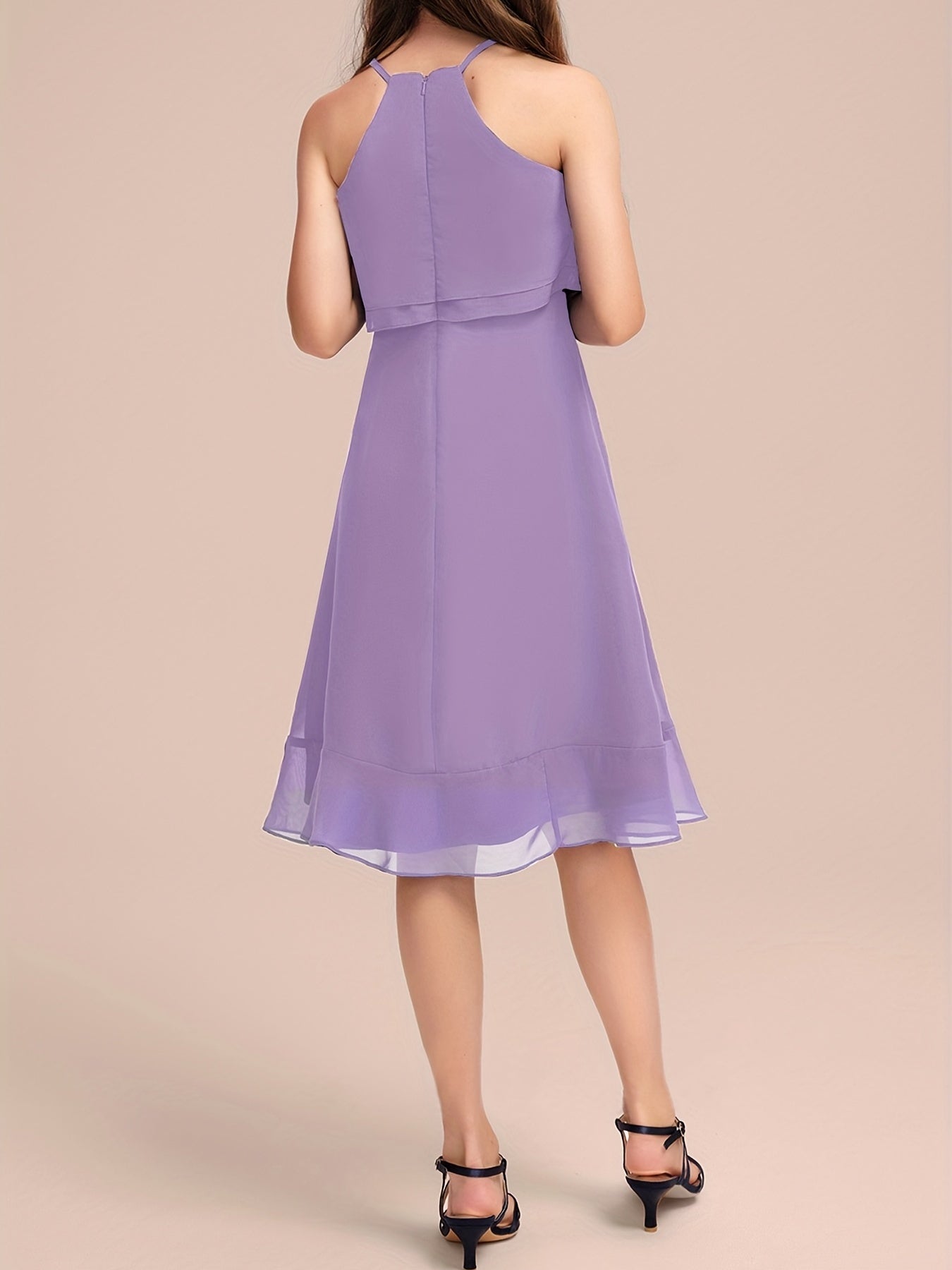 Girls Asymmetrical Ruffle Trim Cami Bridesmaid Dress
