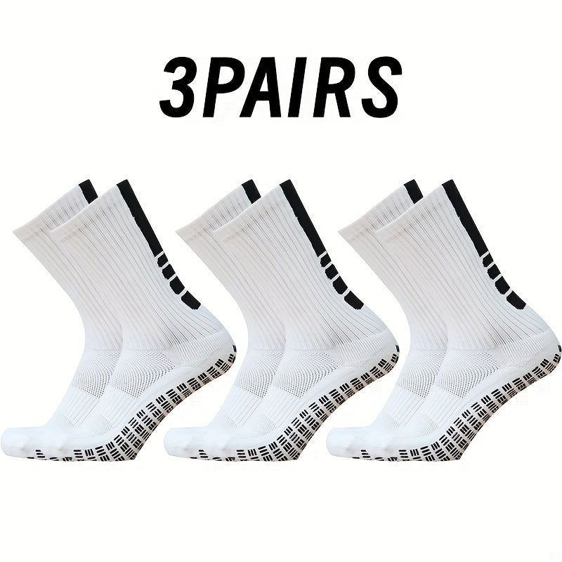 3 Pairs Striped Soccer Socks - Breathable, Sweat Absorbing, Non-slip