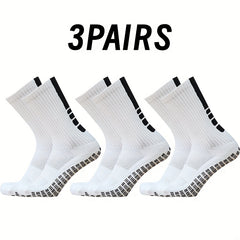 3 Pairs Striped Soccer Socks - Breathable, Sweat Absorbing, Non-slip