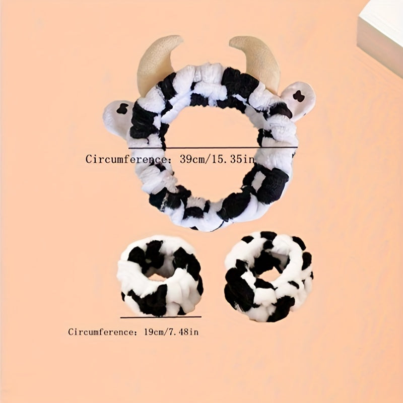 Cow Pattern Bath Headband & Wrist Band Set