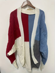  Colorblock Cable Bat Sleeve Cardigan