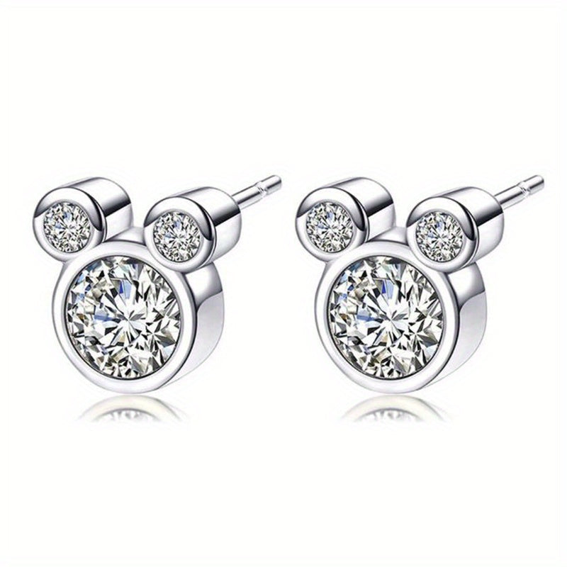 925 Silver Mouse Zircon Stud Earrings for Women Girls