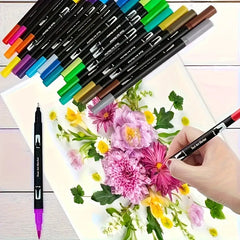60 Dual Tip Brush Pens Set Fast Drying Water-Based Ink Markers for Adults
