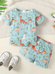 2pcs Baby Boys Dinosaur T shirt & Shorts Set Clothes