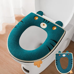 Cartoon Toilet Seat With Handle Winter Plush Cover