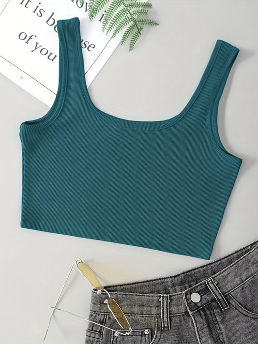 Ribbed Square Neck Crop Tank Top Y2K Sleeveless Tank Top Summer