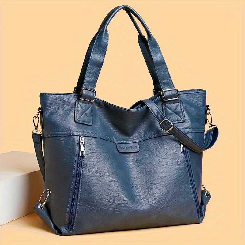 Large Capacity PU Leather Women's Shoulder Bag with Zipper Closure