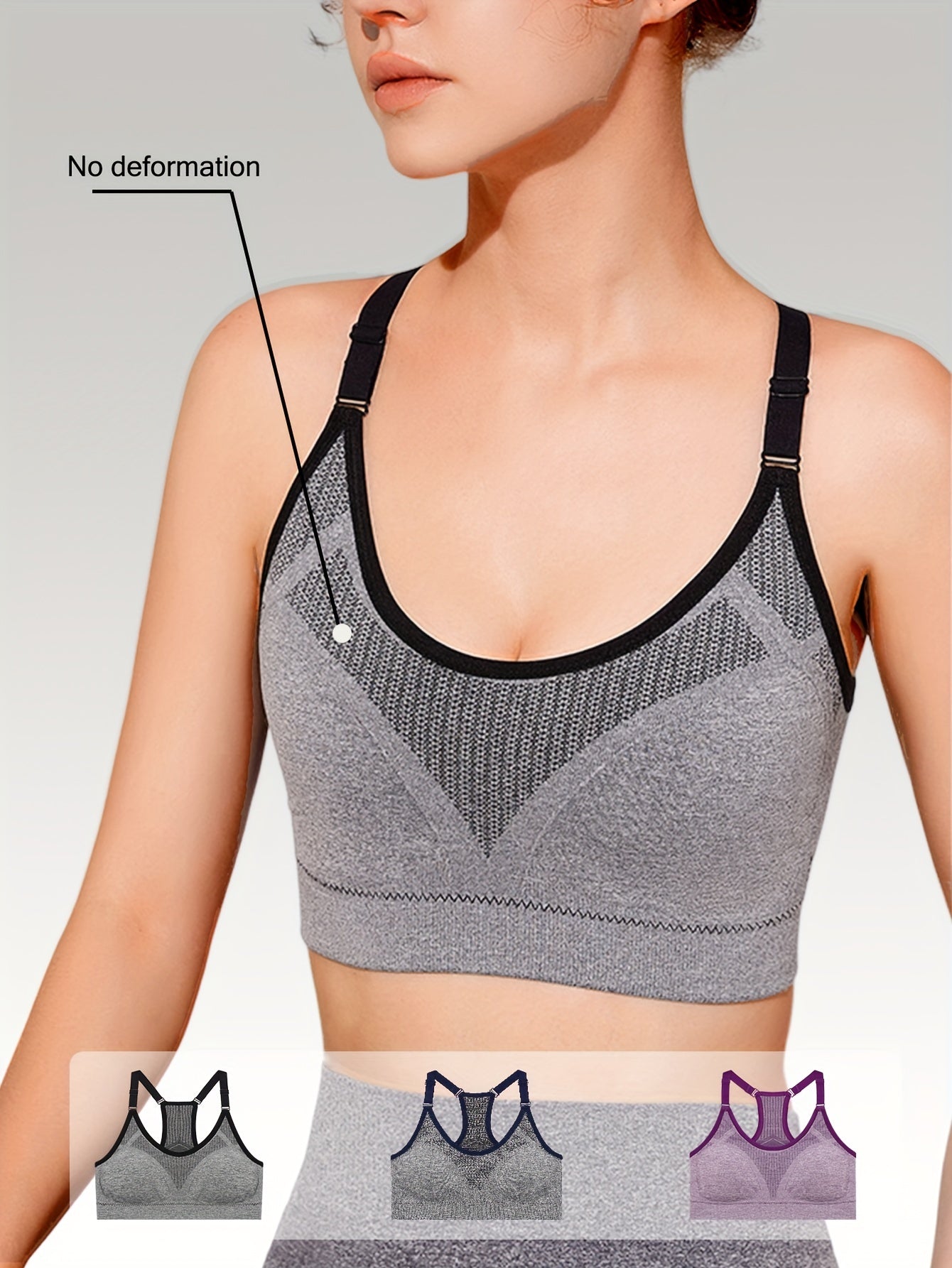 3pcs Wireless Sports Bras Push Up Running Workout Bra Women's Lingerie