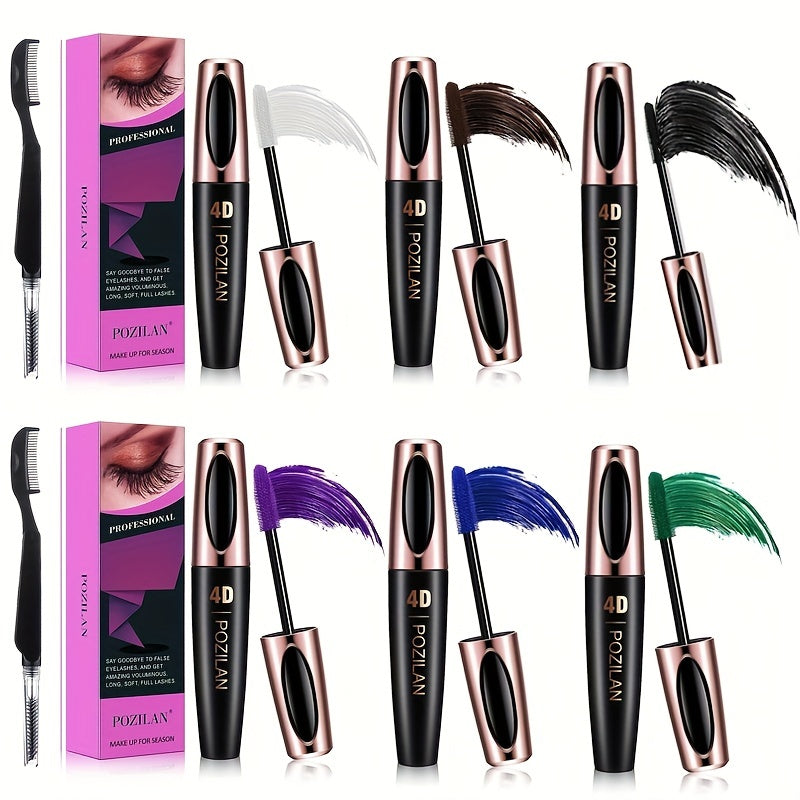 6 Colors Waterproof Mascara With Comb Set Lengthening Thickening